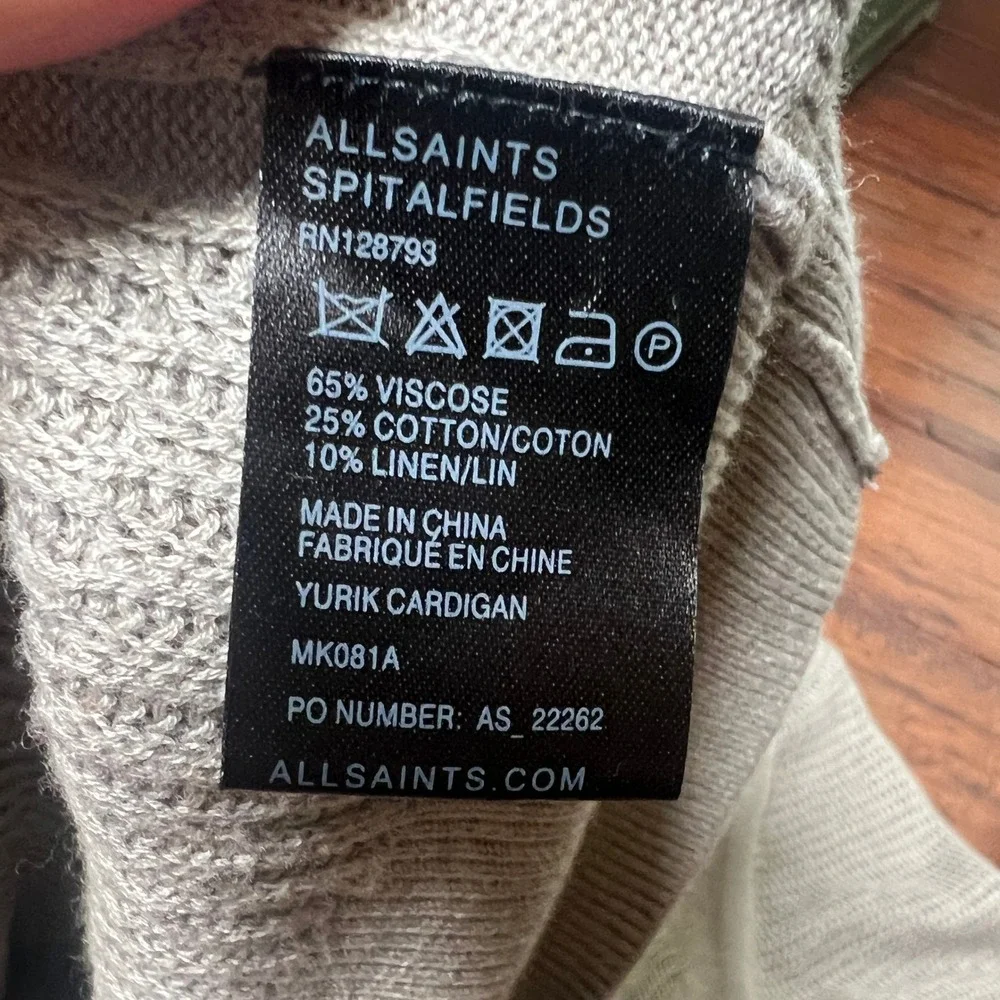 AllSaints Knitted Yurik Cardigan‎ Mens Small Gray Open Knit Academia Button Up - Picture 8 of 8